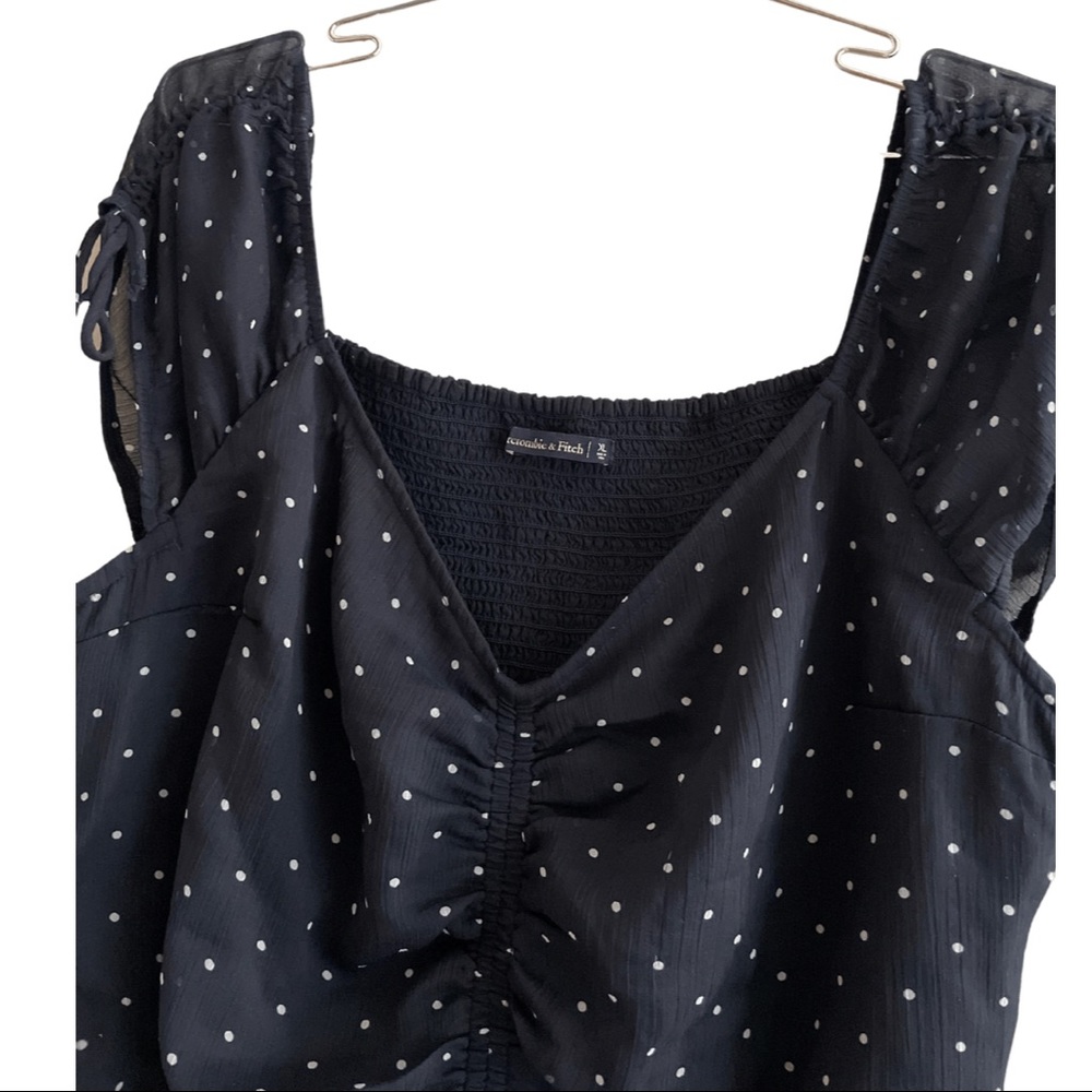 Abercrombie & Fitch Navy Polka Dot Crop Top with Ruching - Picture 2 of 3